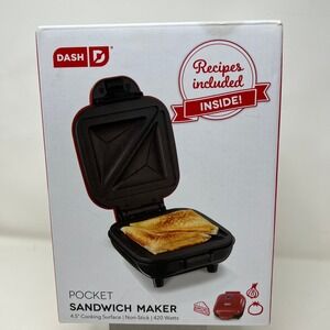 DASH Pocket Sandwich Maker NIB Red 4.5" Non-Stick Grilled Cheese DPM200GBRD06